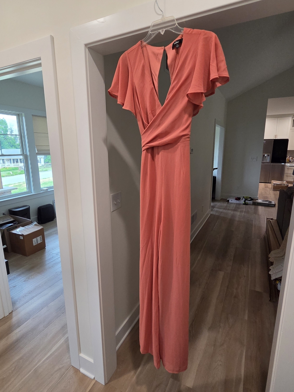 Lulu's Coral Wrap-Front Wide-Leg Jumpsuit